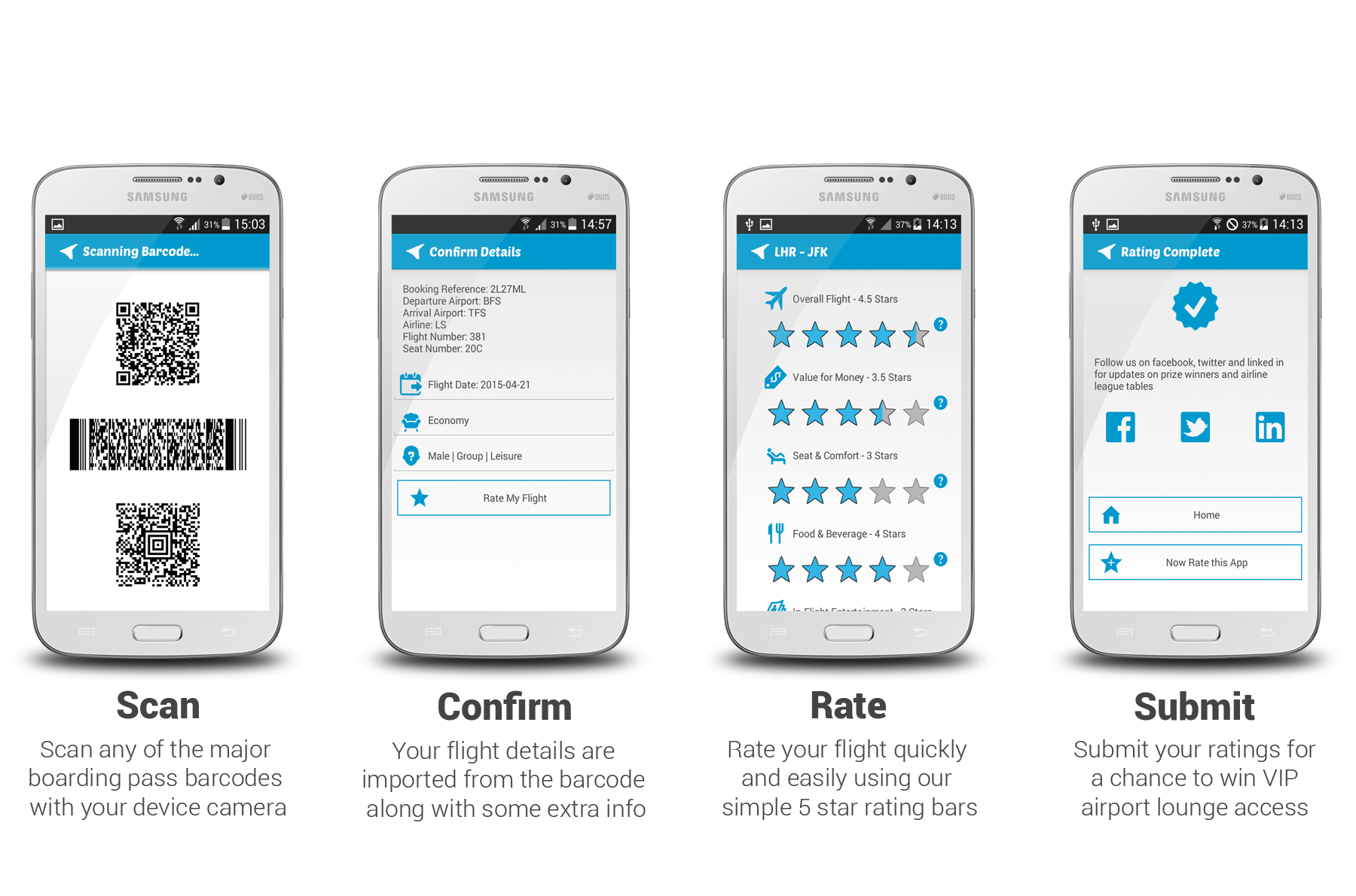 Rate My Flight Technical Photo Showing App Demo